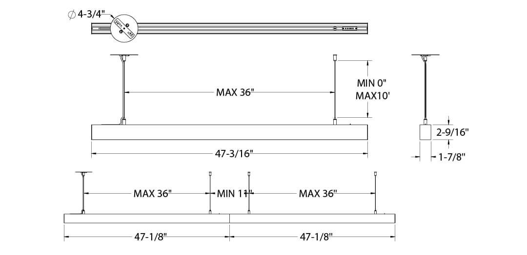Pendant linear 48in 5CCT 120, Triac dimming