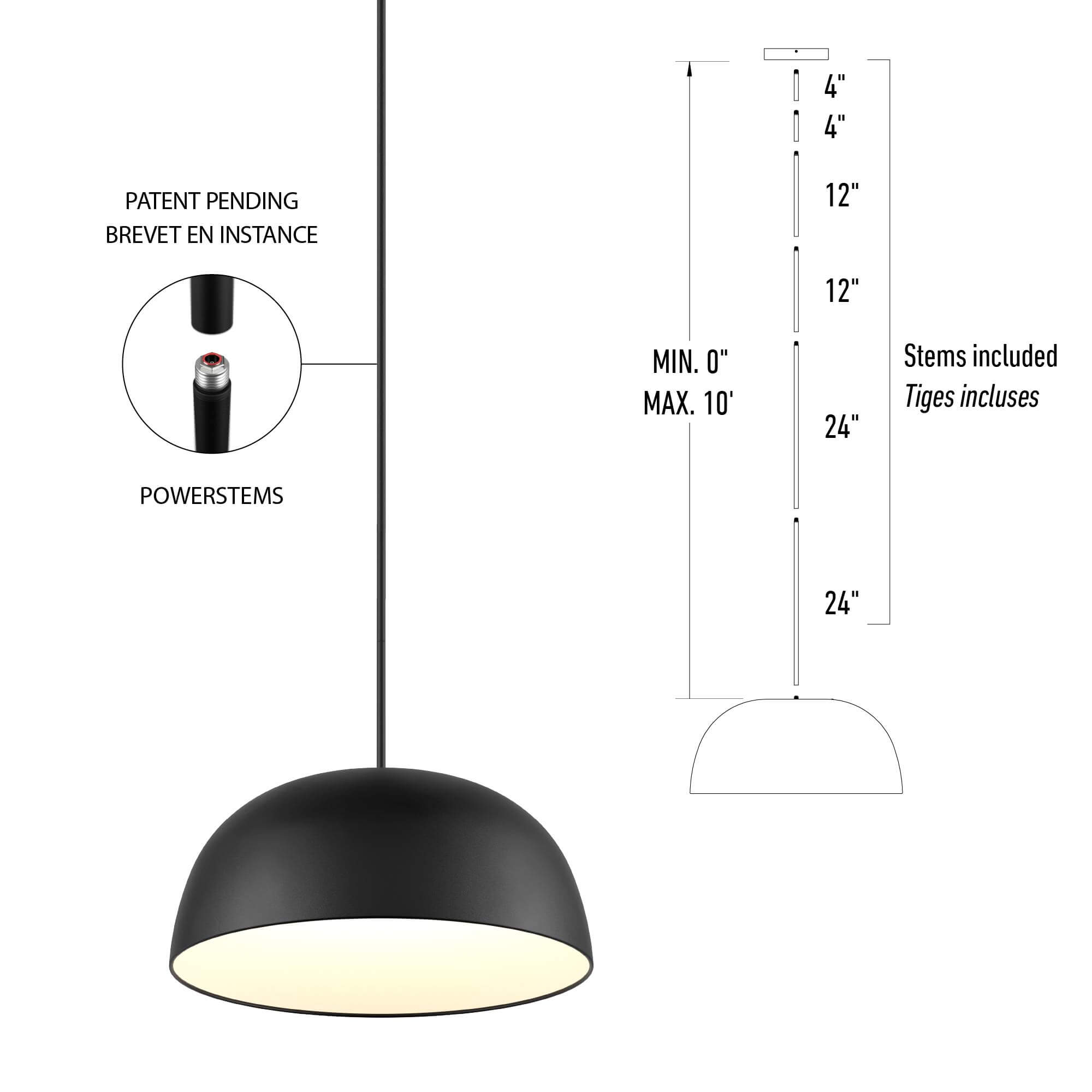 Pendant/Plafonnier 2-en-1 20 po — Noir (universel)