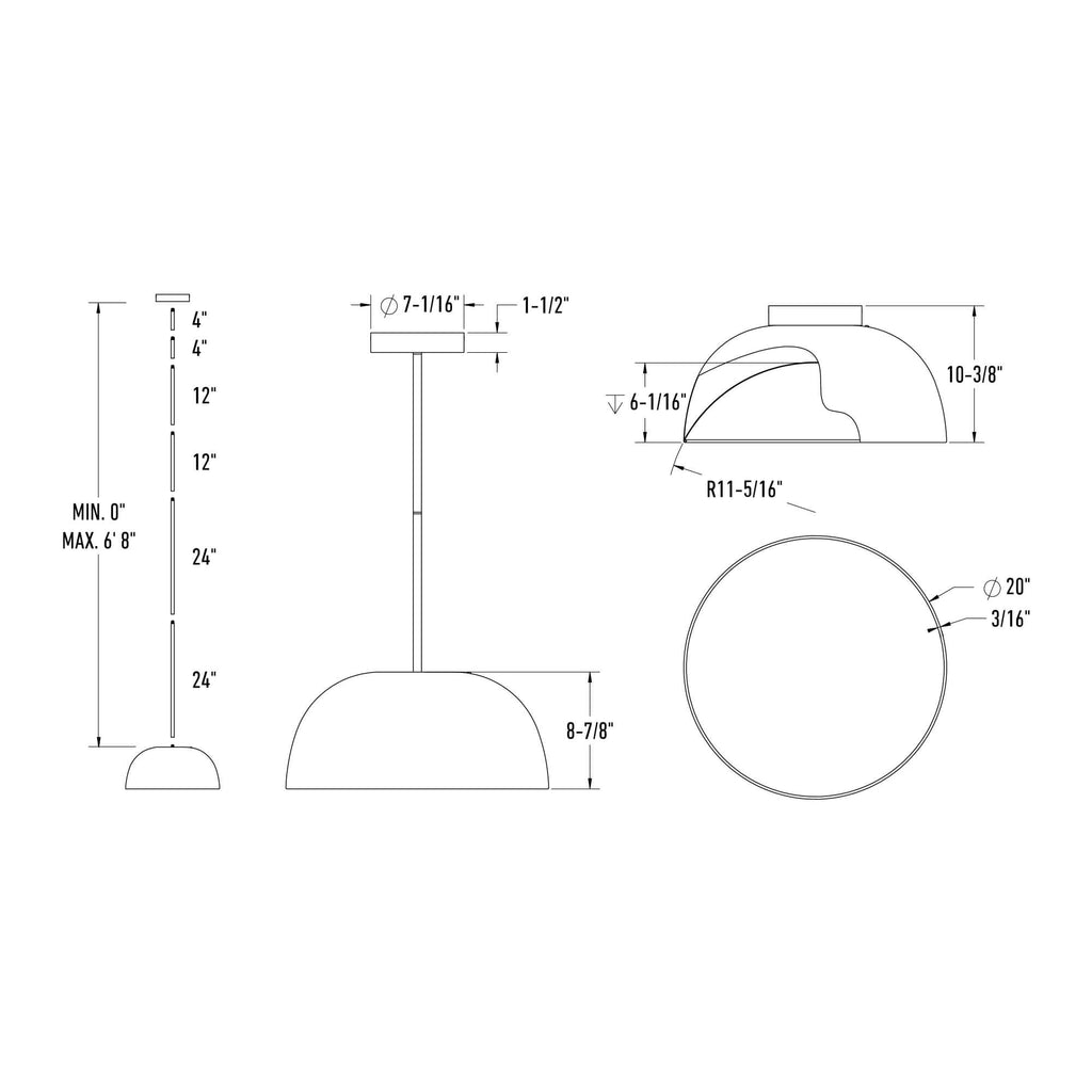 Pendant/Plafonnier 2-en-1 20 po — Noir (universel)