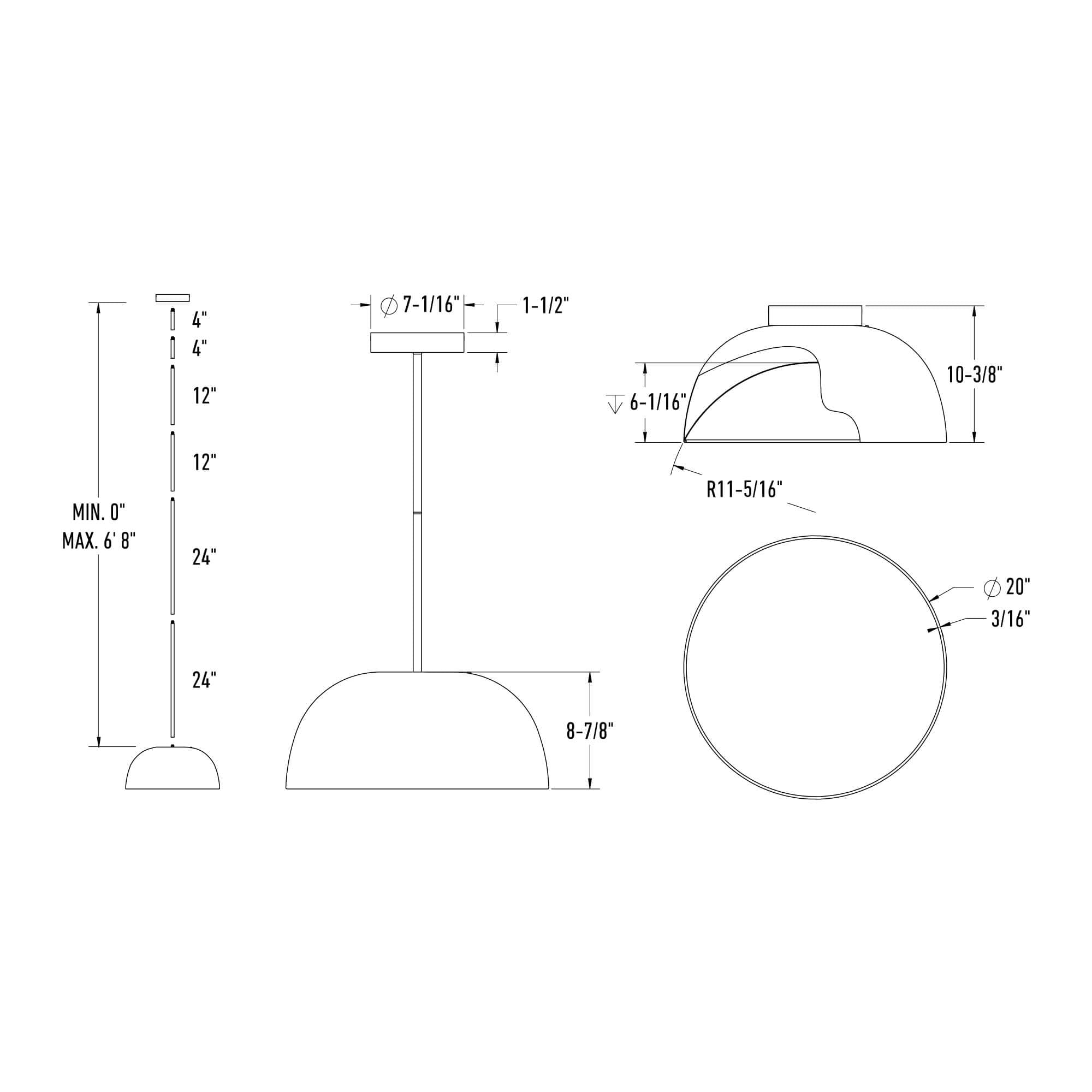 Pendant/Plafonnier 2-en-1 20 po — Noir (universel)