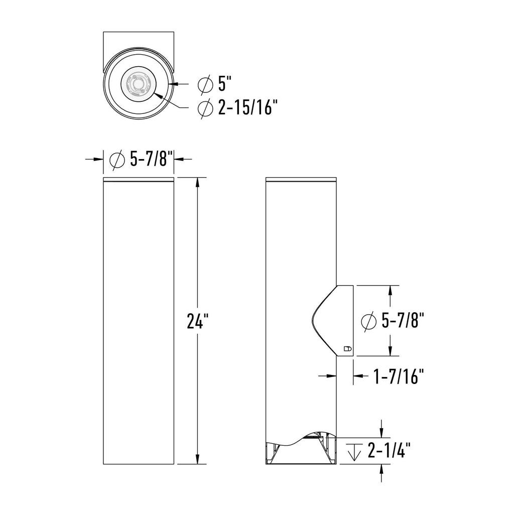 24in round wall sconce, universal driver, 5CCT, 3-Position Switch - Black
