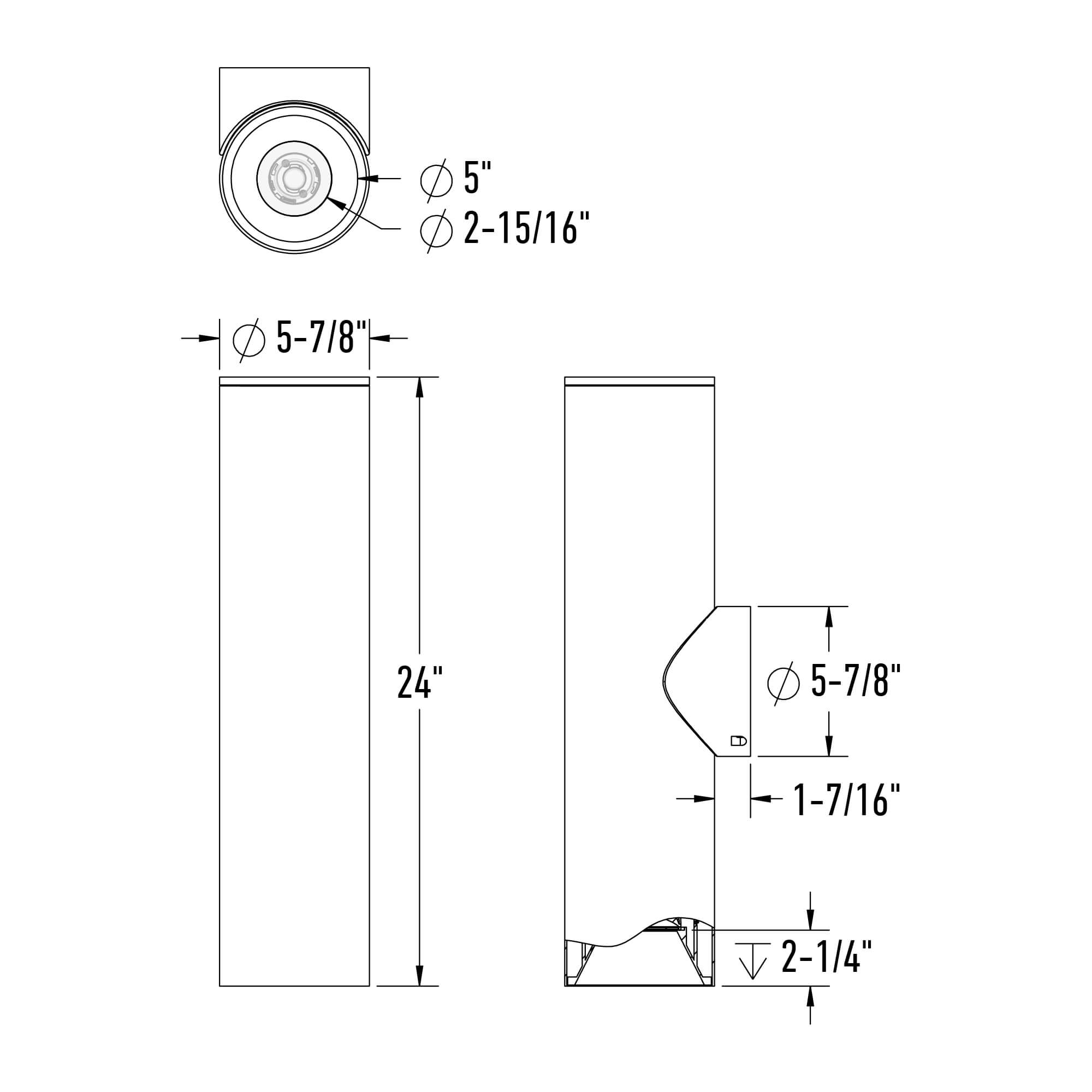 24in round wall sconce, universal driver, 5CCT, 3-Position Switch - Black