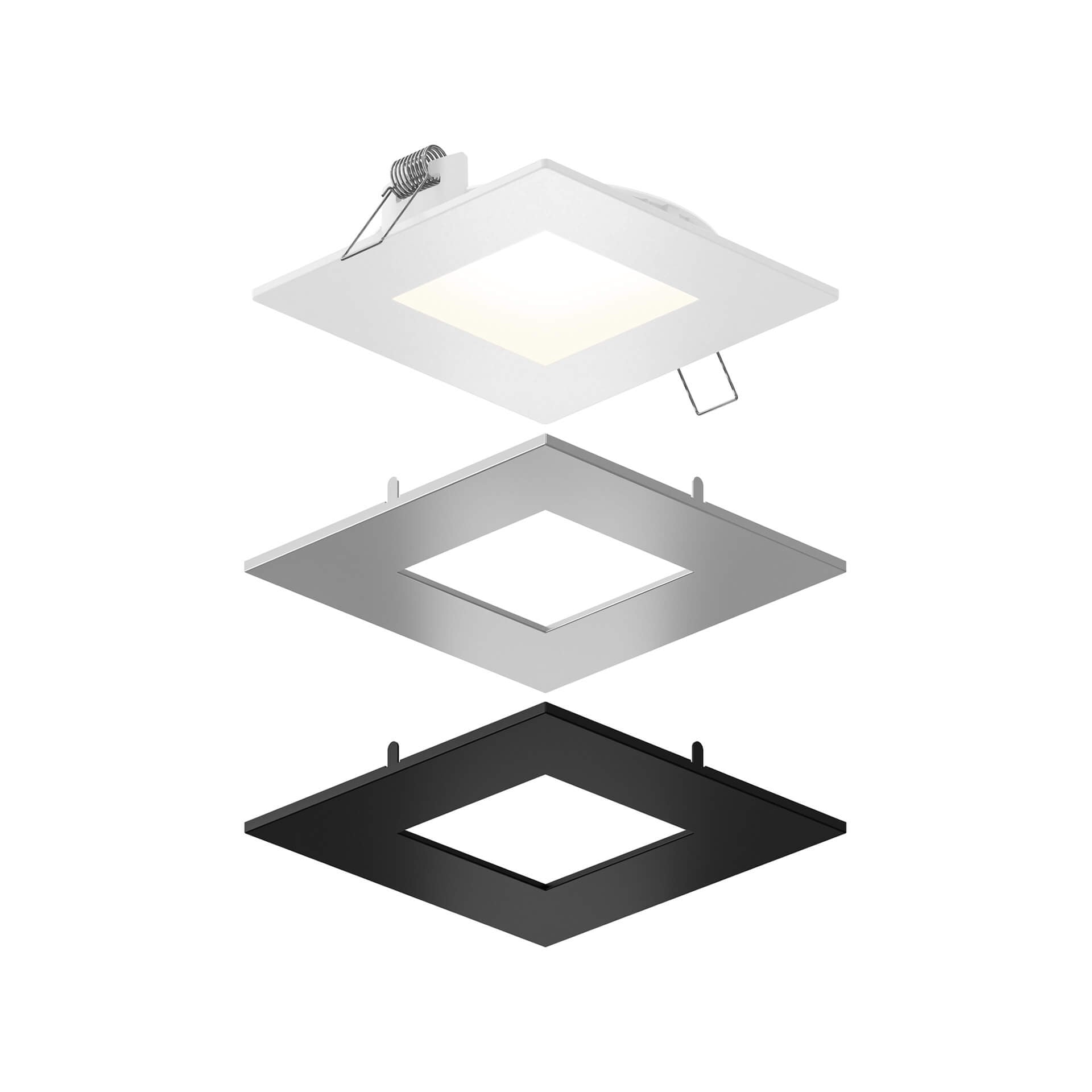 SPN4SQ-CC-3T – Recessed square panel light with included trims – WH,SN, BK,GD