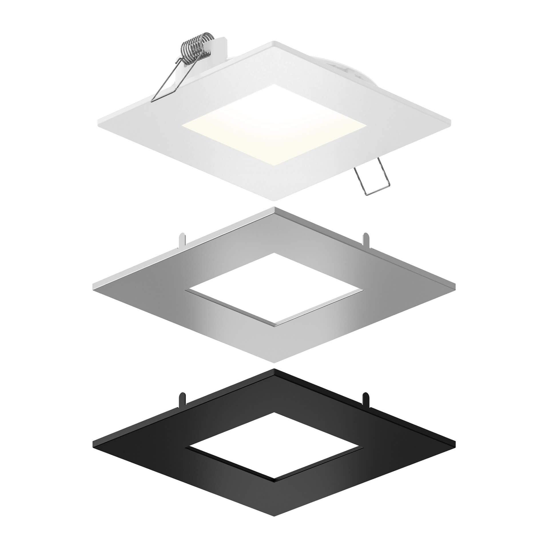 SPN6SQ-CC-3T – Recessed square panel light with included trims – WH,SN, BK,GD
